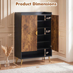 44 inches Tall Shoe Storage Cabinet with 7-Tier Doors and Adjustable Shelves for Entryway-Rustic Brown view 5