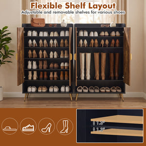 44 inches Tall Shoe Storage Cabinet with 7-Tier Doors and Adjustable Shelves for Entryway-Rustic Brown view 6