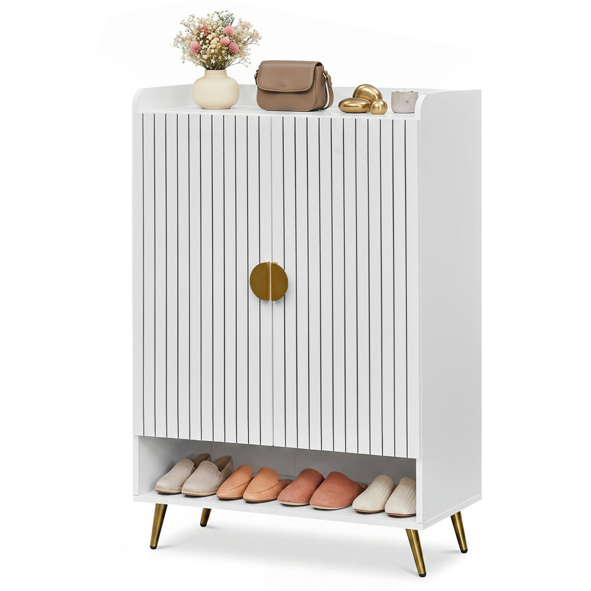 44 inches Tall Shoe Storage Cabinet with 7-Tier Doors and Adjustable Shelves for Entryway-White