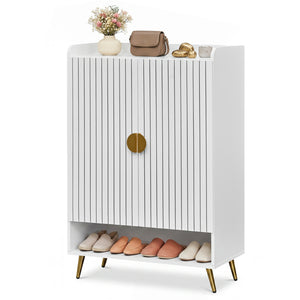 44 inches Tall Shoe Storage Cabinet with 7-Tier Doors and Adjustable Shelves for Entryway-White