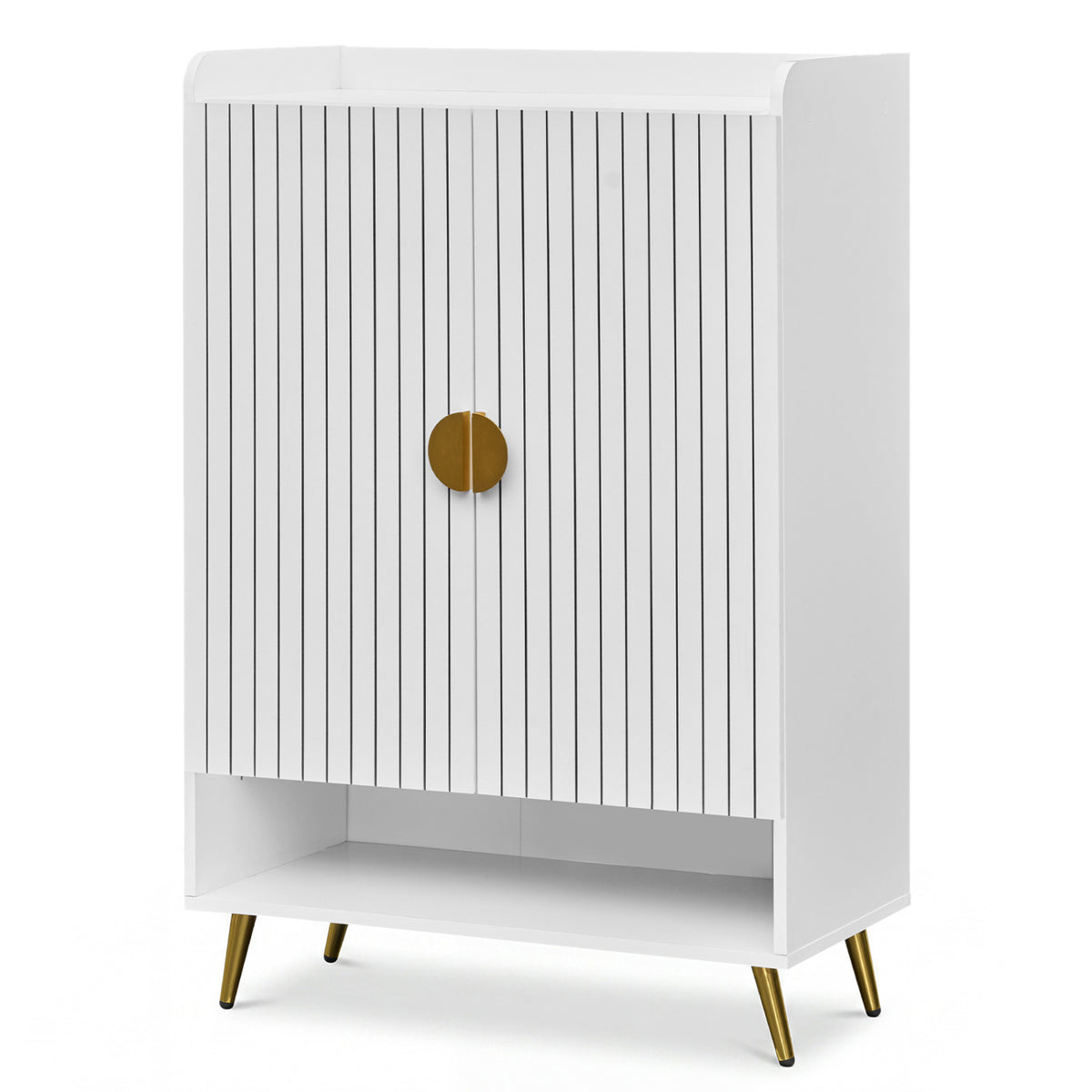 44 inches Tall Shoe Storage Cabinet with 7-Tier Doors and Adjustable Shelves for Entryway-White view 4