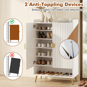 44 inches Tall Shoe Storage Cabinet with 7-Tier Doors and Adjustable Shelves for Entryway-White view 8