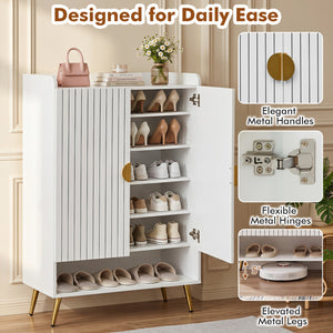 44 inches Tall Shoe Storage Cabinet with 7-Tier Doors and Adjustable Shelves for Entryway-White view 9