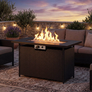 44.5 Inch Propane Fire Pit Table Rattan Gas 2-in-1 with Stainless Steel Burner-Black & Gray view 2
