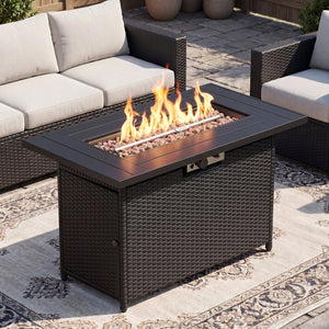 44.5 Inch Propane Fire Pit Table Rattan Gas 2-in-1 with Stainless Steel Burner-Black & Gray view 3