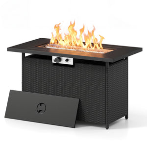 44.5 Inch Propane Fire Pit Table Rattan Gas 2-in-1 with Stainless Steel Burner-Black & Gray view 4