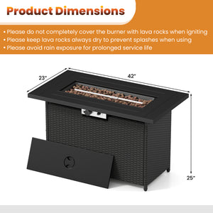 44.5 Inch Propane Fire Pit Table Rattan Gas 2-in-1 with Stainless Steel Burner-Black & Gray view 5