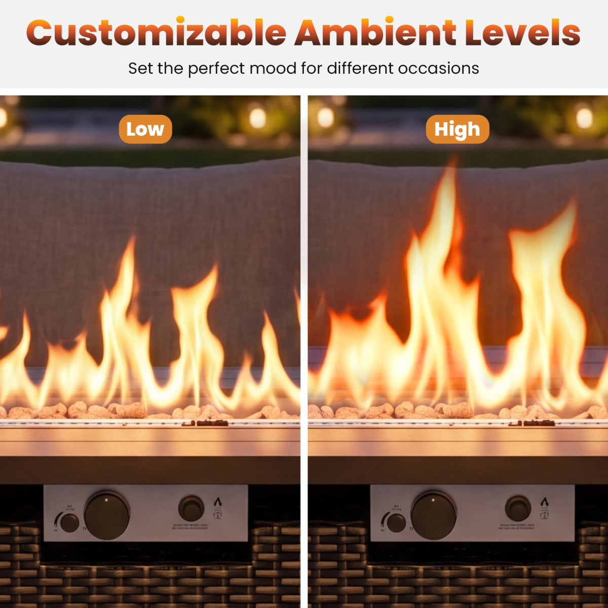 44.5 Inch Propane Fire Pit Table Rattan Gas 2-in-1 with Stainless Steel Burner-Black & Gray view 8