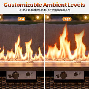 44.5 Inch Propane Fire Pit Table Rattan Gas 2-in-1 with Stainless Steel Burner-Black & Gray view 8