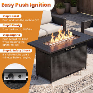 44.5 Inch Propane Fire Pit Table Rattan Gas 2-in-1 with Stainless Steel Burner-Black & Gray view 9