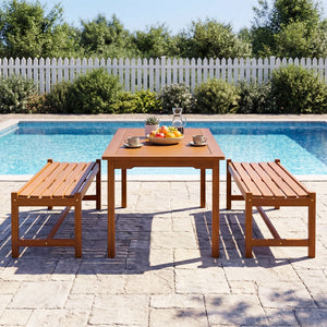 44 inches Patio Wood Bench Set of 2 Outdoor Solid Hardwood Dining Bench with Teak Oil Finish view 2