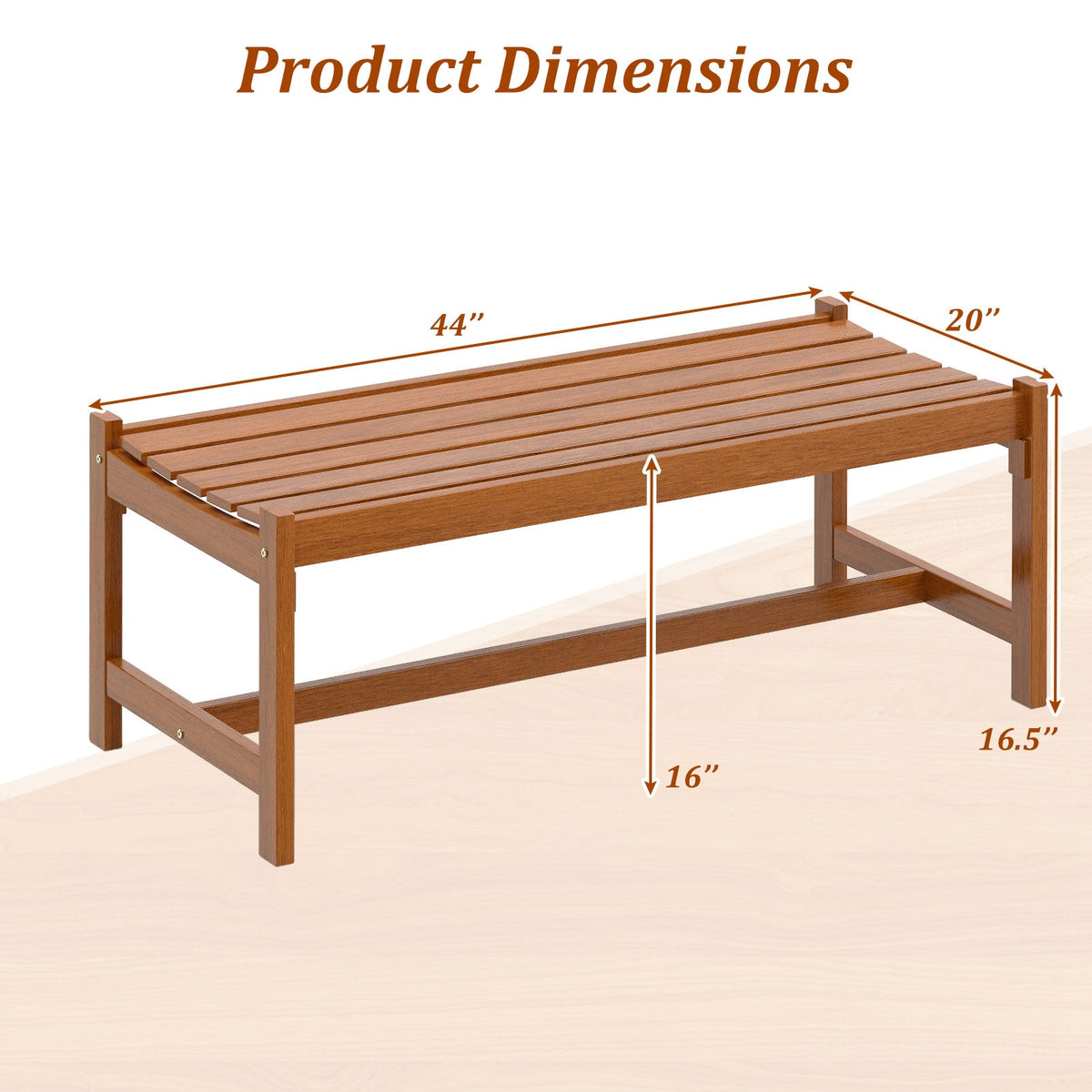 44 inches Patio Wood Bench Set of 2 Outdoor Solid Hardwood Dining Bench with Teak Oil Finish view 3