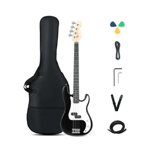 45.5 Inch Electric Bass Guitar with Double Pickups and Gig Bag for Beginners-Black