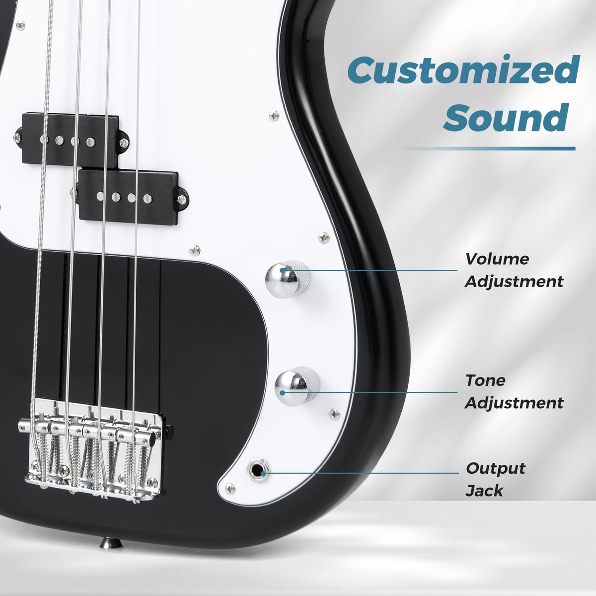 45.5 Inch Electric Bass Guitar with Double Pickups and Gig Bag for Beginners-Black view 6