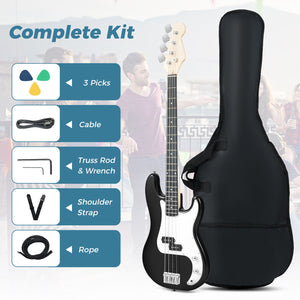 45.5 Inch Electric Bass Guitar with Double Pickups and Gig Bag for Beginners-Black view 9