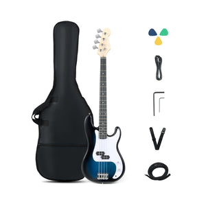 45.5 Inch Electric Bass Guitar with Double Pickups and Gig Bag for Beginners-Blue