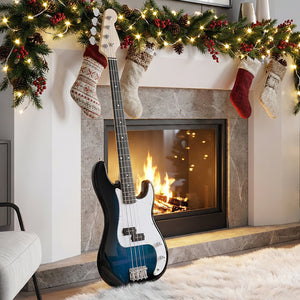 45.5 Inch Electric Bass Guitar with Double Pickups and Gig Bag for Beginners-Blue view 3