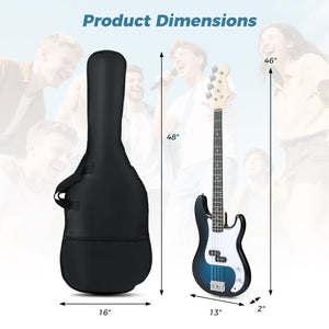 45.5 Inch Electric Bass Guitar with Double Pickups and Gig Bag for Beginners-Blue view 4