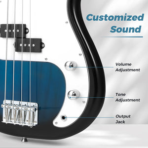 45.5 Inch Electric Bass Guitar with Double Pickups and Gig Bag for Beginners-Blue view 6