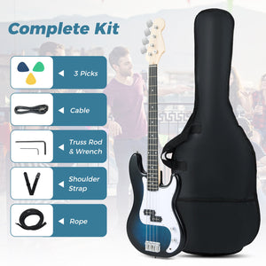 45.5 Inch Electric Bass Guitar with Double Pickups and Gig Bag for Beginners-Blue view 9