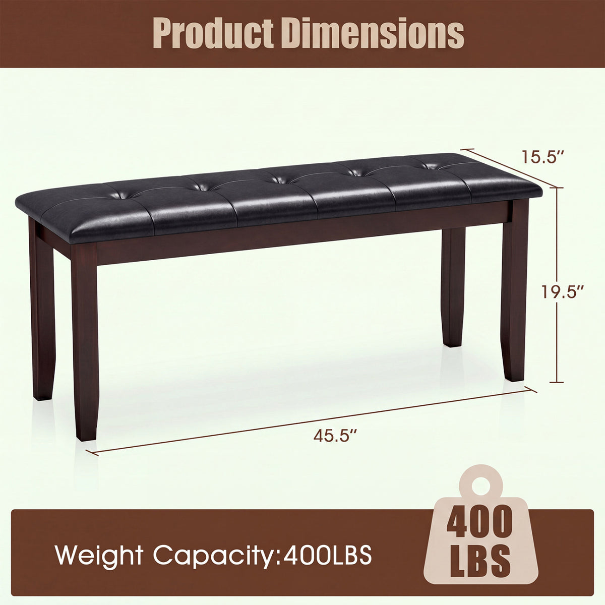 45.5 inches PU Leather Upholstered Bench with Soft Padded Seat and Strong Rubber Wood Legs-Brown view 5