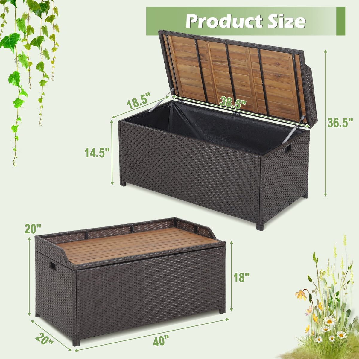 45 Gallon Outdoor Storage Bench with Zippered Liner view 4