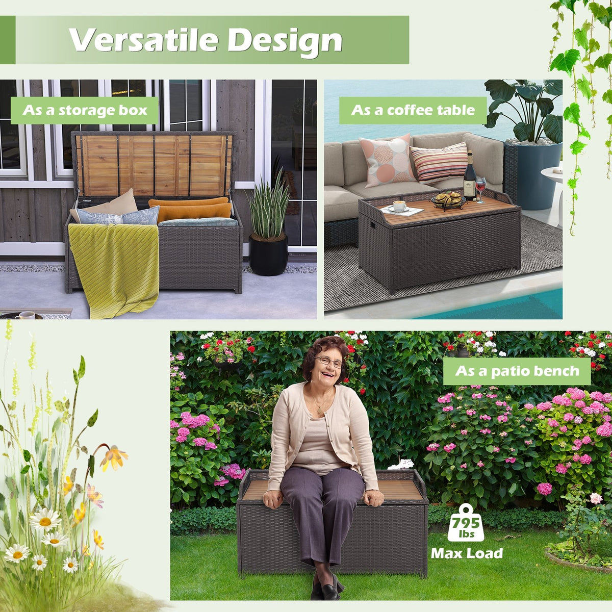 45 Gallon Outdoor Storage Bench with Zippered Liner view 7