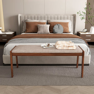 45 Inch Farmhouse Backless Bench with Rubber Wood Legs and Fabric Padded Seat-Beige view 2