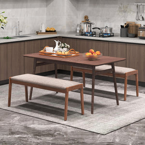 45 Inch Farmhouse Backless Bench with Rubber Wood Legs and Fabric Padded Seat-Beige view 3