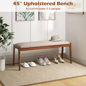 45 Inch Farmhouse Backless Bench with Rubber Wood Legs and Fabric Padded Seat-Beige view 5