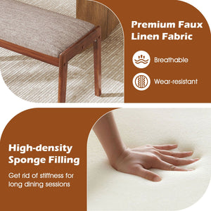 45 Inch Farmhouse Backless Bench with Rubber Wood Legs and Fabric Padded Seat-Beige view 7