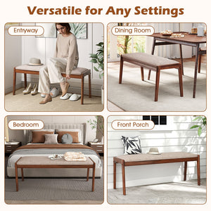 45 Inch Farmhouse Backless Bench with Rubber Wood Legs and Fabric Padded Seat-Beige view 8