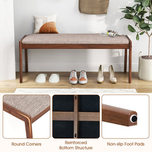 45 Inch Farmhouse Backless Bench with Rubber Wood Legs and Fabric Padded Seat-Beige view 9