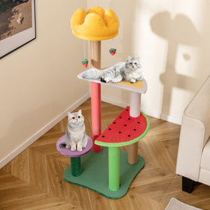 45 Inch Multi-Level Cat Tree with Plush Padded Top Perch and Fruit-Shaped Platforms view 2
