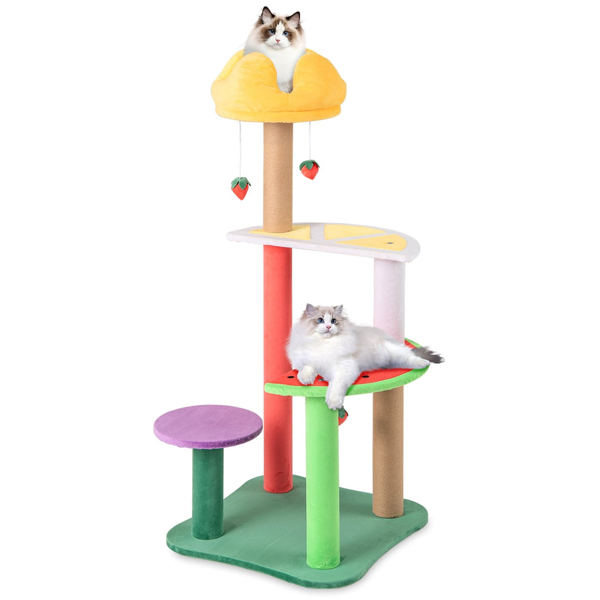 45 Inch Multi-Level Cat Tree with Plush Padded Top Perch and Fruit-Shaped Platforms view 4