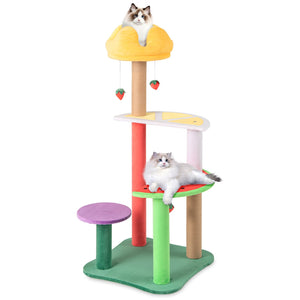 45 Inch Multi-Level Cat Tree with Plush Padded Top Perch and Fruit-Shaped Platforms view 4