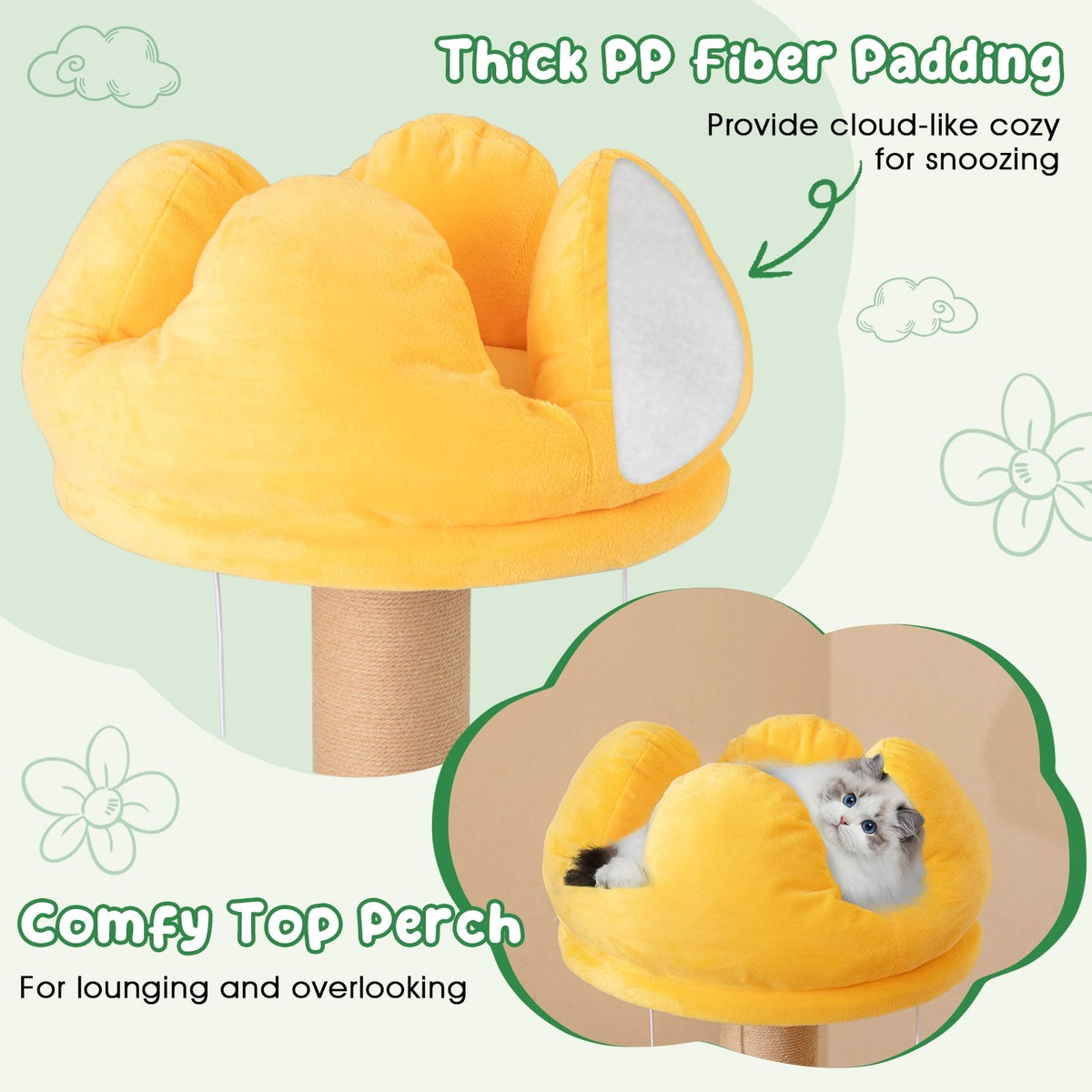 45 Inch Multi-Level Cat Tree with Plush Padded Top Perch and Fruit-Shaped Platforms view 6