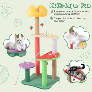 45 Inch Multi-Level Cat Tree with Plush Padded Top Perch and Fruit-Shaped Platforms view 7