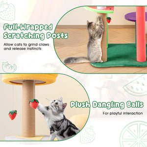 45 Inch Multi-Level Cat Tree with Plush Padded Top Perch and Fruit-Shaped Platforms view 8