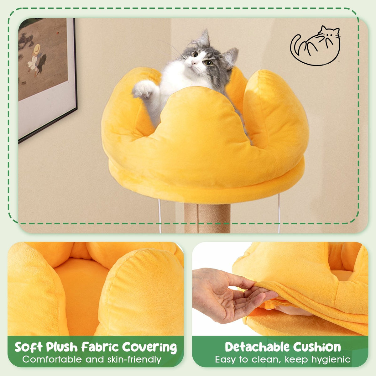 45 Inch Multi-Level Cat Tree with Plush Padded Top Perch and Fruit-Shaped Platforms view 9