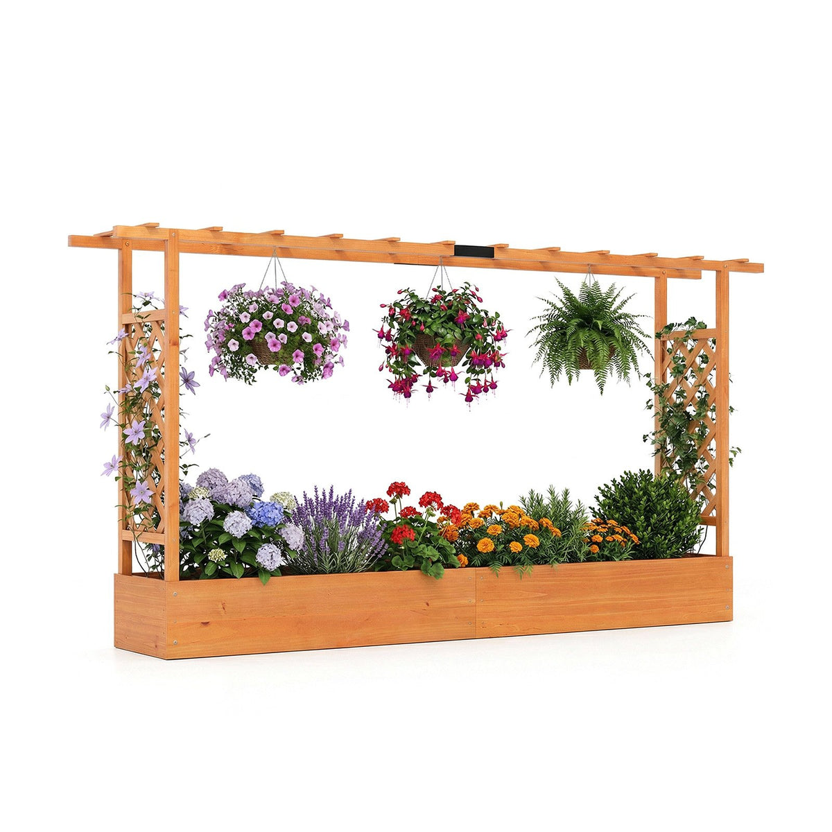 45 Inch Tall Wooden Raised Garden Bed with Side Trellis and Hanging Roof Drainage Holes-Orange