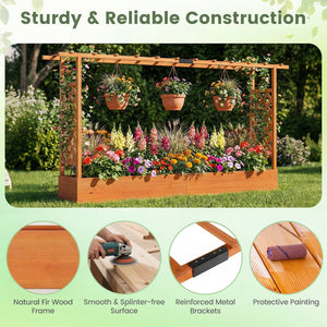 45 Inch Tall Wooden Raised Garden Bed with Side Trellis and Hanging Roof Drainage Holes-Orange view 6