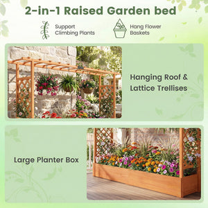 45 Inch Tall Wooden Raised Garden Bed with Side Trellis and Hanging Roof Drainage Holes-Orange view 7