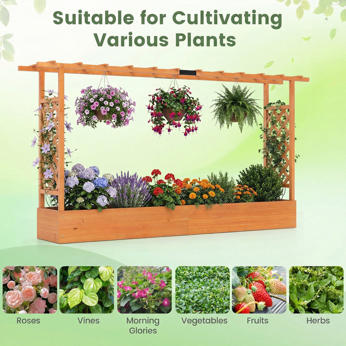 45 Inch Tall Wooden Raised Garden Bed with Side Trellis and Hanging Roof Drainage Holes-Orange view 8