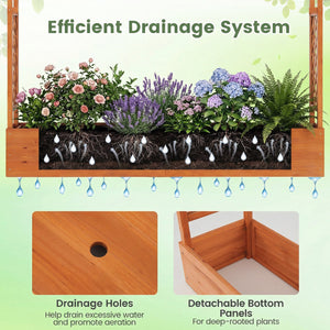 45 Inch Tall Wooden Raised Garden Bed with Side Trellis and Hanging Roof Drainage Holes-Orange view 9