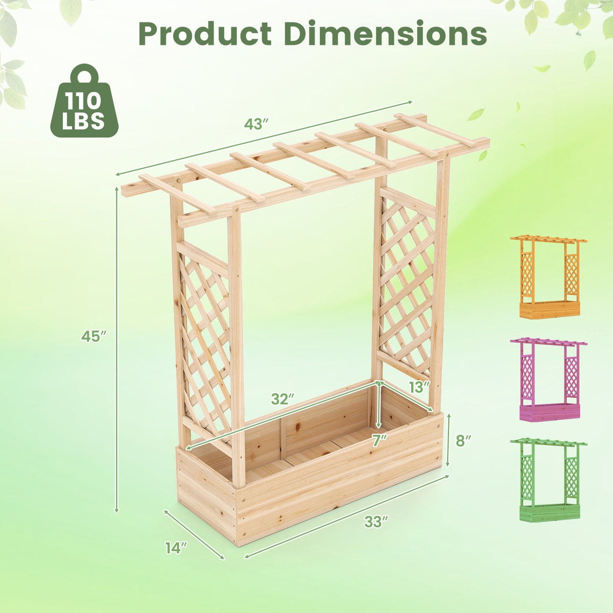 45 inch Tall Wooden Raised Garden Bed with Side Trellis and Hanging Roof-Natural view 4