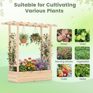 45 inch Tall Wooden Raised Garden Bed with Side Trellis and Hanging Roof-Natural view 8