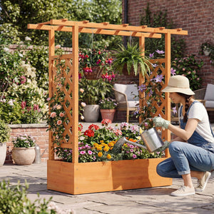 45 inch Tall Wooden Raised Garden Bed with Side Trellis and Hanging Roof-Orange view 2