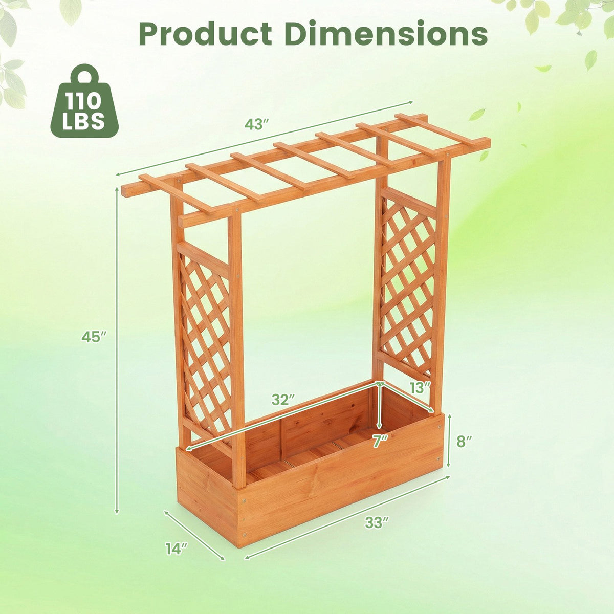45 inch Tall Wooden Raised Garden Bed with Side Trellis and Hanging Roof-Orange view 4
