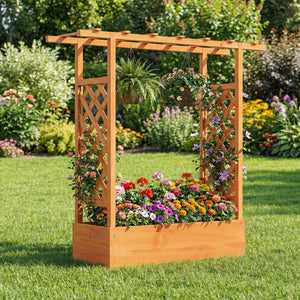 45 inch Tall Wooden Raised Garden Bed with Side Trellis and Hanging Roof-Orange view 5